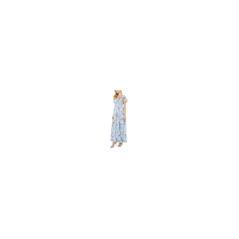 ADRIANNA PAPELL Womens Light Blue Chiffon Flutter Sleeve Maxi Dress 2 - Picture 1 of 3